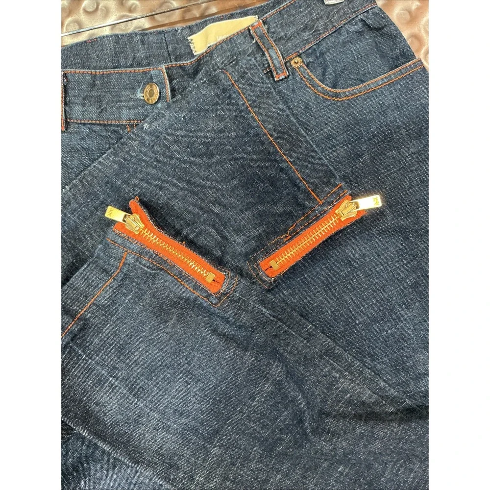 Michael Kors Collection Made In Italy Indigo Denim Jeans, Gold Ankle Zip, 6